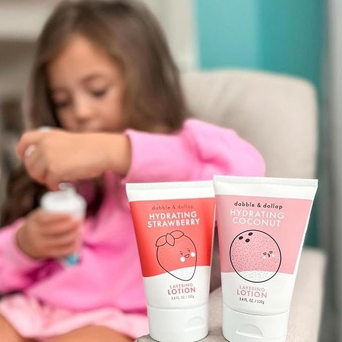 Dabble & Dollop Coconut Lotion, Layering Lotion, Hydrating Scented Lotions for Kids, All-Natural, Dermatologist Tested, Vegan & Cruelty-Free (3.4oz, Pack of 2)
