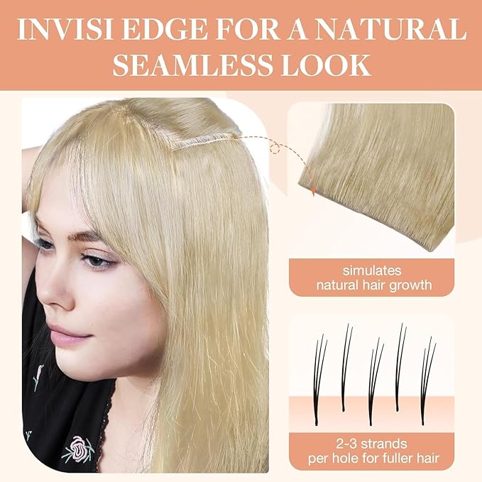 GOO GOO Invisi Edge Clip in Hair Extensions 16inch 120g 7Pcs Injected Seamless PU Clip in Hair Extensions, Virgin Real Human Hair, 16/22 Light Blonde Highlighted Golden Blonde
