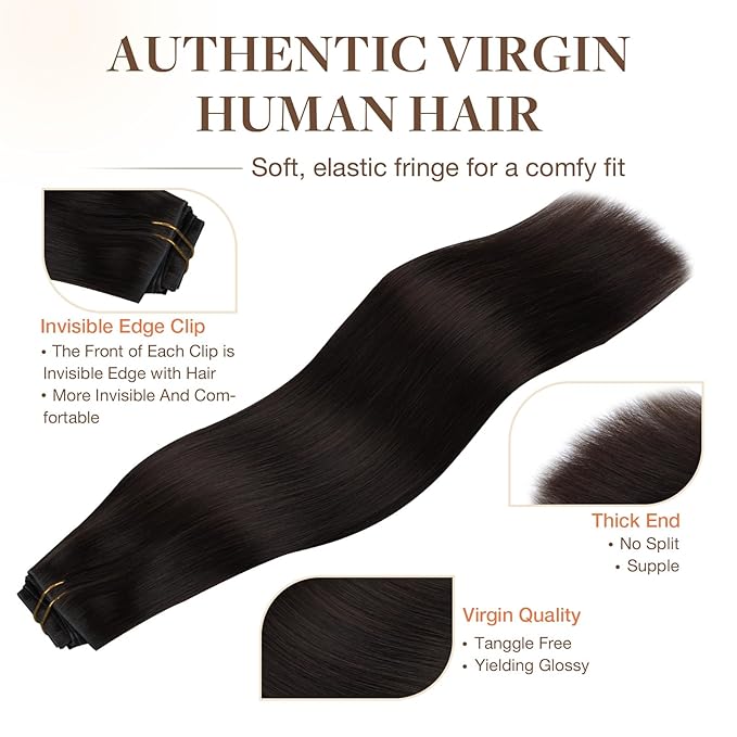 GOO GOO Invisi Edge Clip in Hair Extensions 20inch 110g 7Pcs Injected Seamless PU Clip in Hair Extensions, Virgin Real Human Hair, 2 Dark Brown