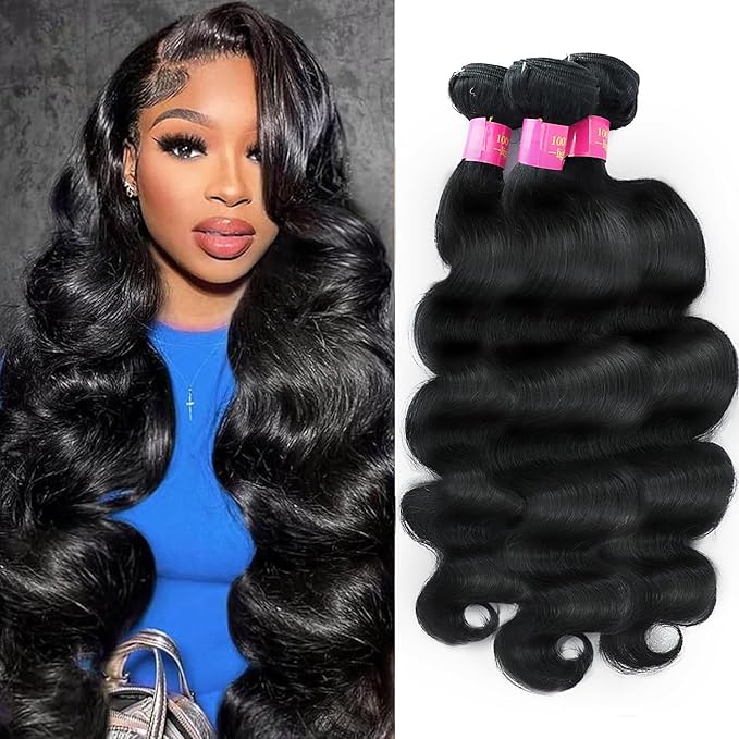 Body Wave Bundles Human Hair 26 28 30 Inch 12A 100% Unprocessed Brazilian Virgin 3 Bundles Quick Weave Wavy Human Hair Bundles Natural Black