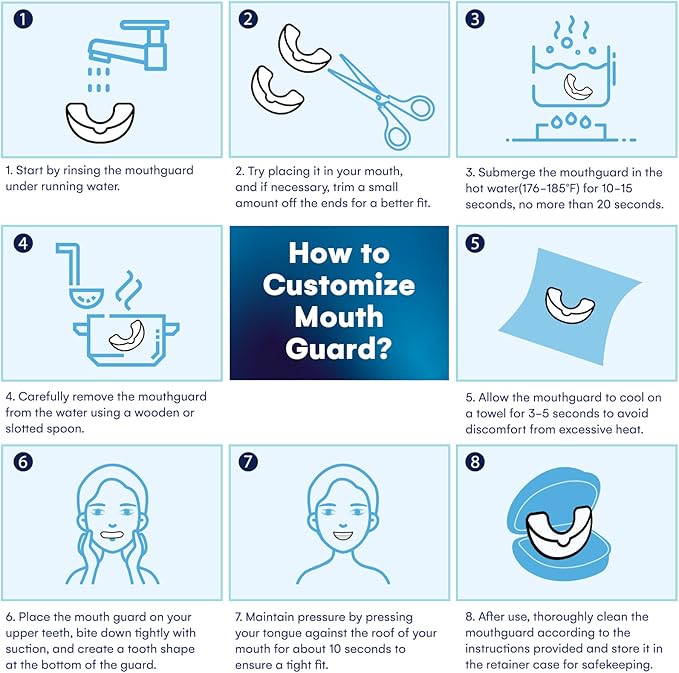Mouth Guard for Grinding Teeth at Night: Custom Fit Moldable Mouthguards for Clenching and Bruxism Protection - Nighttime Sleeping Guards for Adults with 12 Cleaning Tablets