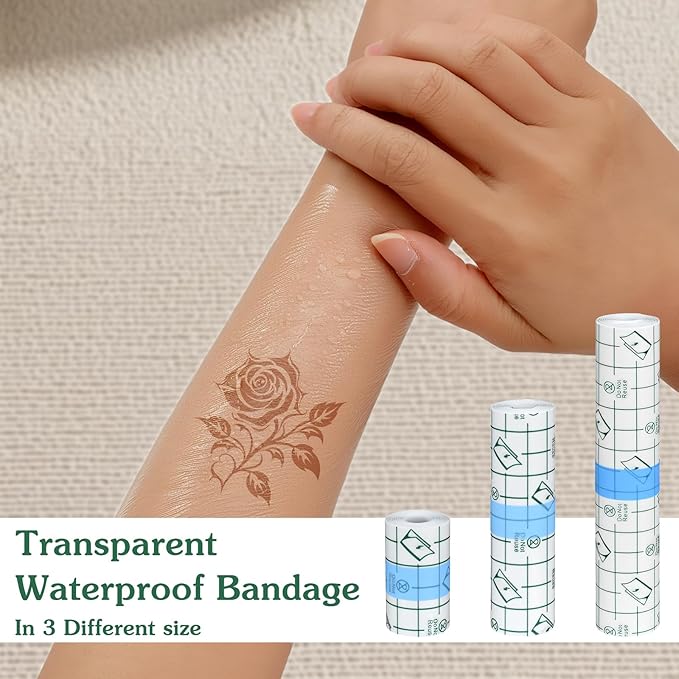 24 Rolls Second Skin Tattoo Cover Up Tape 3 Sizes Tattoo Aftercare Bandage Waterproof (2in,4in,6in Wide) Tattoos Healing Wrap for Tattoos Swimming Shower Protection