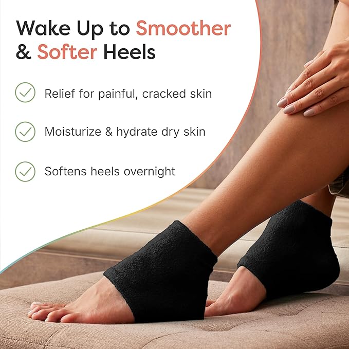 ZenToes Moisturizing Socks for Cracked Heel Treatment, Vitamin E, Olive Oil and Jojoba Oil Heel Socks, Stocking Stuffers for Women, Spa Self Care Gifts for Women (Fuzzy Black, Regular)