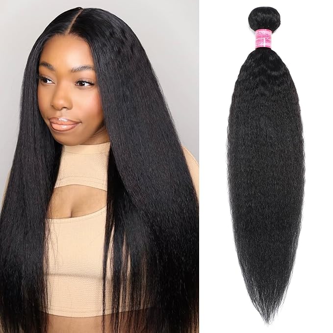 12A Yaki Kinky Straight Human Hair 1 Bundles 26 Inch 100% Unprocessed Brazilian Virgin Human Hair Kinky Straight Single Bundles Yaki Hair Extensions Natural Color