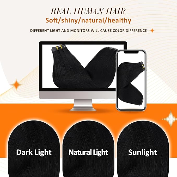 Full Shine Seamless Clip in Hair Extension Black Human Hair Clip in Extensions Jet Black PU Weft Clip in Human Hair Extensions Add Volume Natural Ends For Long Hair 20 Inch 8 PCS 120 G