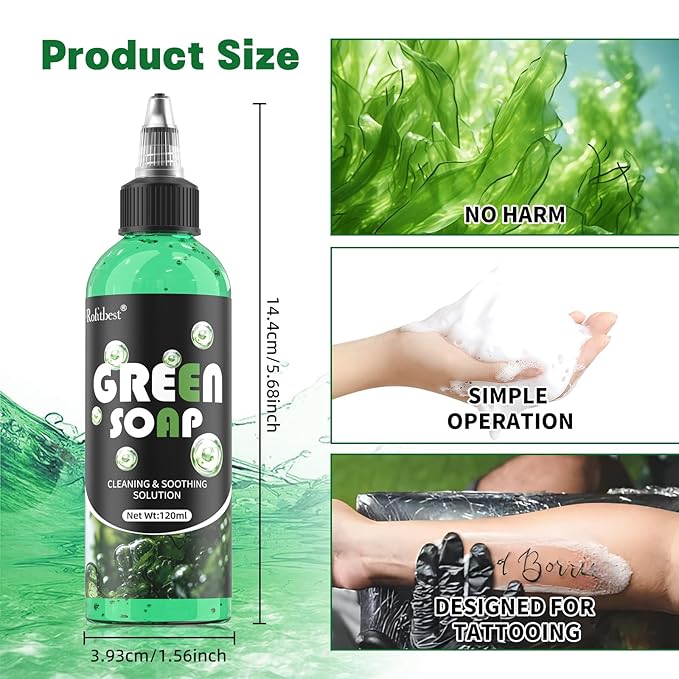 Green Tattoo Soap 4OZ with Foaming Bottle 120ml, Tattoo Supplies for Tattoos Piercings