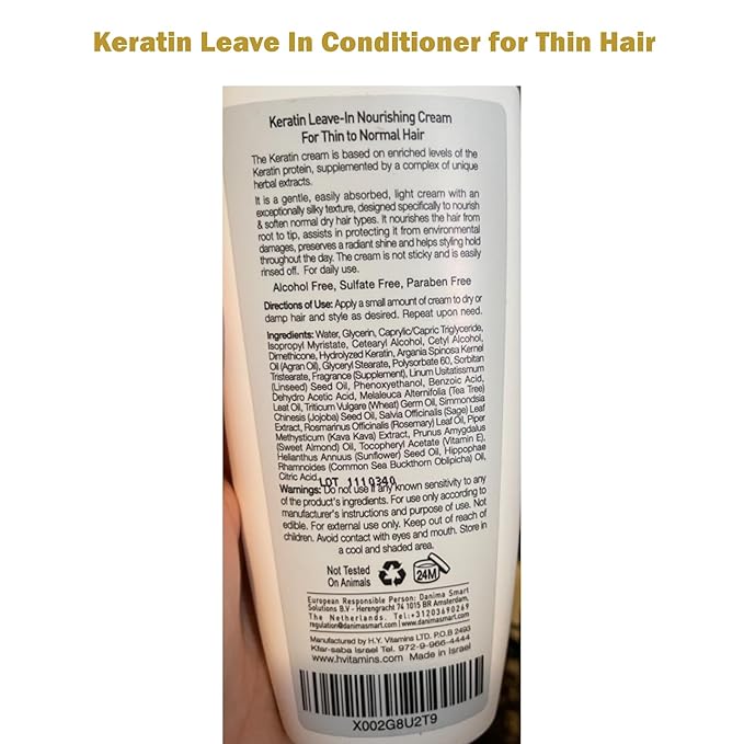 VITAMINS hair cosmetics Keratin Thin Hair Leave-In Conditioner & Hair Mask Travel Kit - Hydrating No Rinse Cream & Deep Conditioning Hair Mask for Thin Fine Hair - Pro Salon Care for Dry Damaged Hair