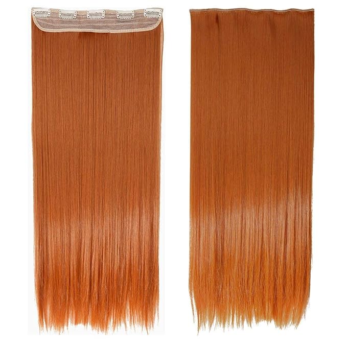 S-noilite 17"/24"/29" Curly Wave 23"/26"/30" Straight 3/4 Full Head One Piece Clip in Hair Extensions Synthetic Hairpieces for Girl Lady Women 72 colors (26"-Straight, Orange)