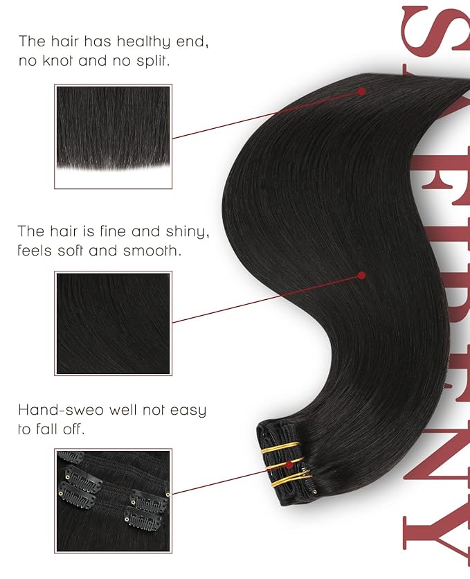 Clip In Hair Extensions Real Human Hair, 16 Inch 140g 7pcs Natural Black Hair Extensions Clip In Real Hair Human for Women(#1B-16inch)