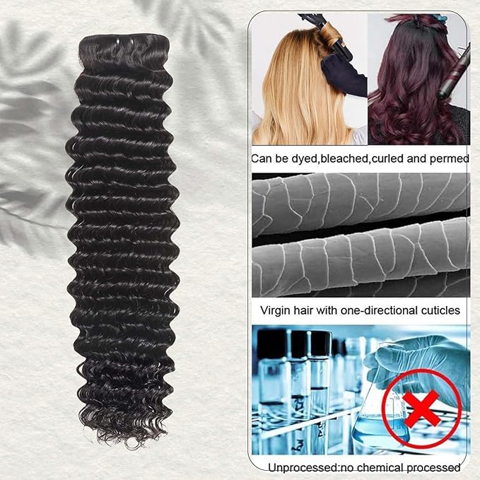 12A Deep Wave Human Hair Bundles 1 Bundles 24 Inch Water Wave 100% Unprocessed Brazilian Virgin Wet and Wavy Bundles Deep Curly Human Hair Bundles Natural Black