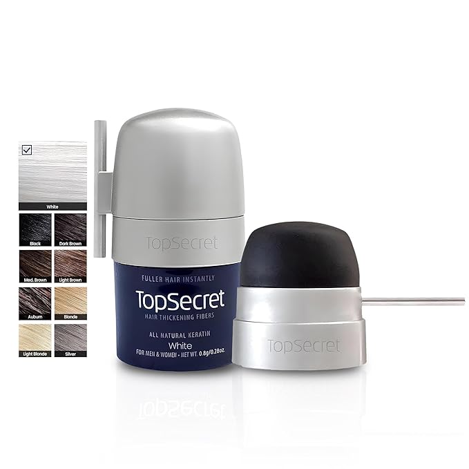 Top Secret Hair Thickening Building Fibers Applicator Included - Undetectable & Natural Hair Filler - for Men & Women - Instantly Fill In Fine Thinning Hair - Weather & Sweat Resistant (White, Small)