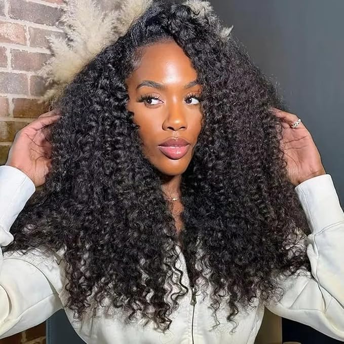 Half Wig Human Hair 200 Density Deep Wave 3 In 1 Glueless Curly Half Wig Human Hair Seamless Flip Over with Drawstring Beginner Friendly Curly Wig Headband Wigs for Women 20 Inch