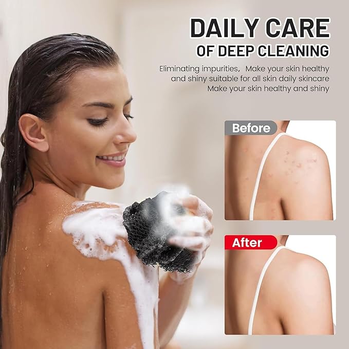 African Exfoliating Body Net Sponge, Ember and Root African Net Sponge, Exfoliating Towel, Gentle Exfoliation, Exfoliating Washcloth Face & Body Scrub Towel for All Skin Types (Grey)