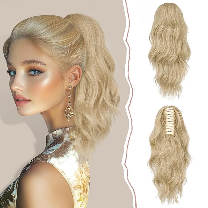 SOFEIYAN 14" Ponytail Extension, Short Wavy Claw Clip in Ponytail Hair Extension Synthetic Hairpieces Black Layered Natural Fluffy Curly Drawstring Ponytail Hair Piece for Women
