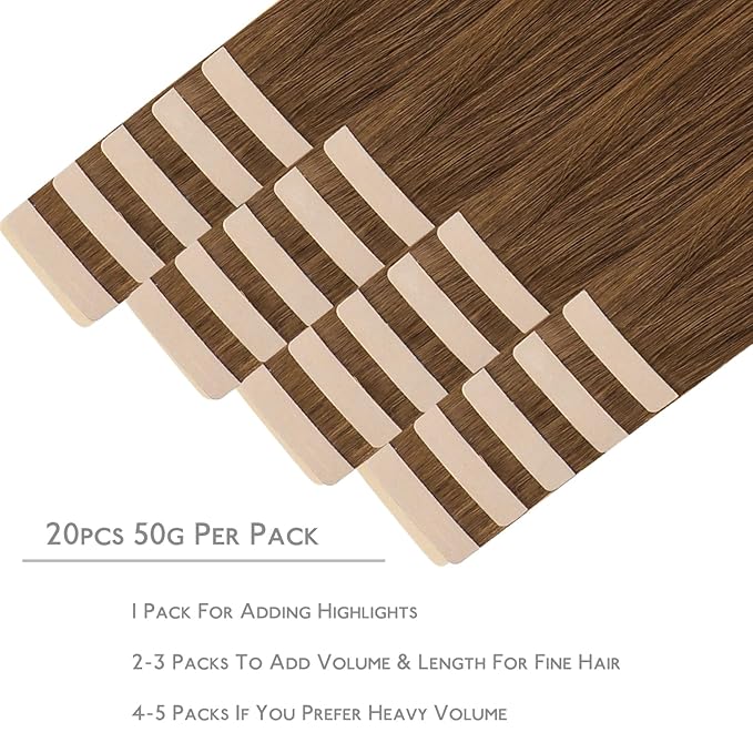 WENNALIFE Tape in Hair Extensions Human Hair, 20pcs 30g 10 inch Light Auburn Brown Remy Hair Extensions Straight Human Hair Tape in Extensions Skin Weft Tape Extensions Human Hair