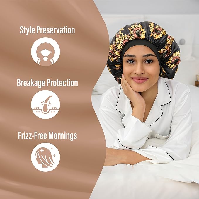CAPLORD Double Sided Satin Bonnet for Sleeping - Adjustable Silk Sleep Cap for Women and Men