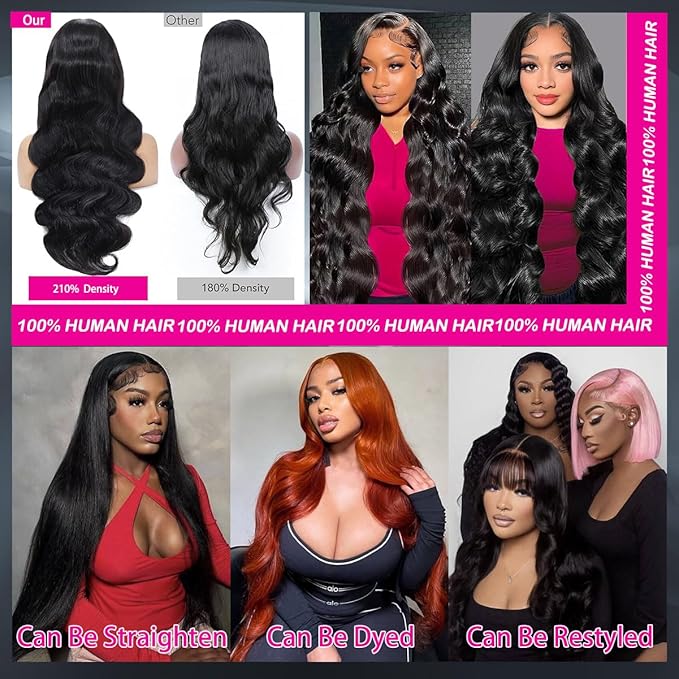 20 Inch 13x6 Body Wave Wigs for Women 220% Density Lace Frontal Wig Human Hair Pre Plucked Body Wave Glueless Lace Front Wig Human Hair Natural Color Wigs