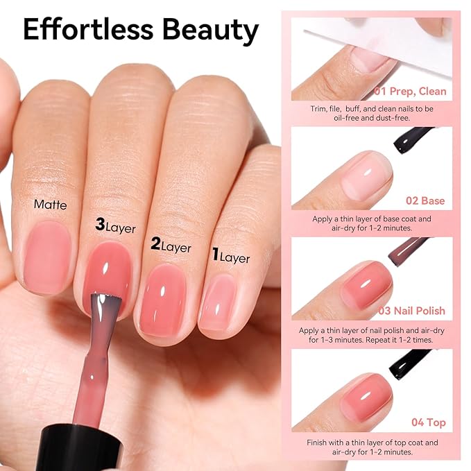 Jelly Nail Polish Set, 6 Colors Sheer Nude Nail Polish Set Pink Jelly Nude Rose Pink Brown Quick Dry Fall Winter Nail Art DIY at Home Manicure Gift for Women Girls