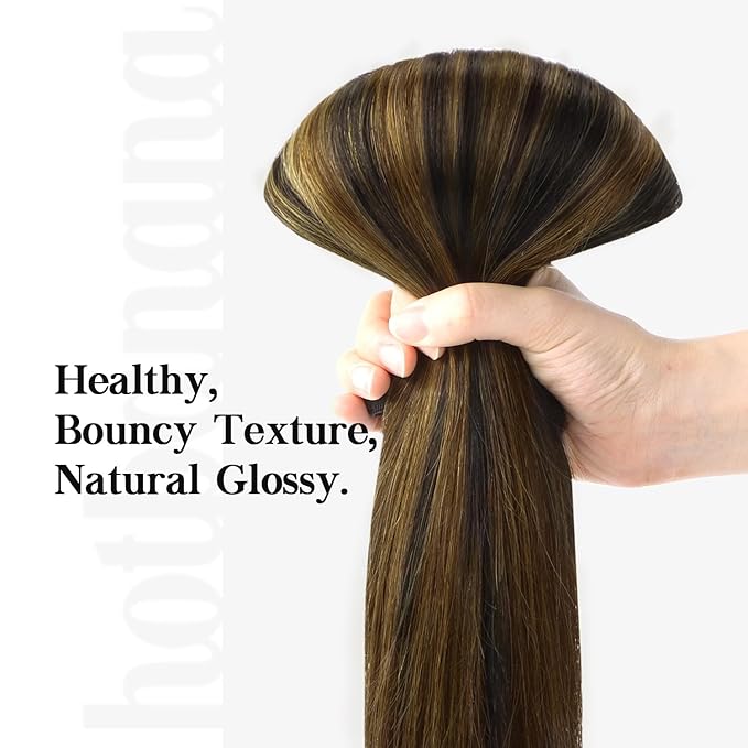 HOTBANANA Human Hair Clip in Hair Extensions, Balayage Natural Black to Golden Brown 120g Clip in Hair Extensions Real Human Hair Straight Remy Hair Clip Ins 22 Inch 7pcs
