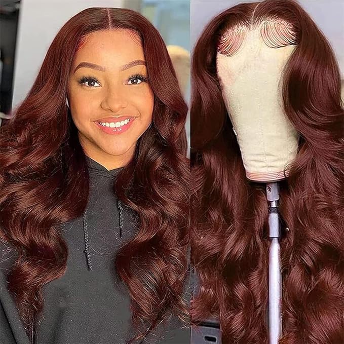 Reddish Brown Human Hair Wig Body Wave 5x5 Closure Wigs Human Hair Wigs For Black Women 28 Inch