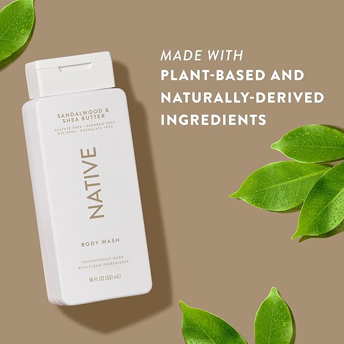 Native Body Wash Contains Naturally Derived Ingredients | For Women & Men, Sulfate, Paraben, & Dye Free Leaving Skin Soft and Hydrating | Sandalwood & Shea Butter 18 oz