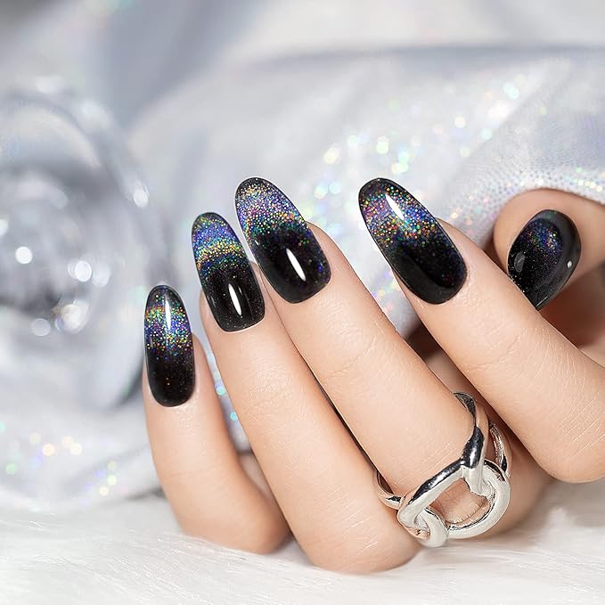 RARJSM Cat Eye Gel Nail Polish, Galaxy Chameleon Magnetic Gelpolish Black Holographic Glitter Gel Soak Off UV LED DIY Manicure Art for Salon Designs and Home DIY 7.5ML/0.26fl oz