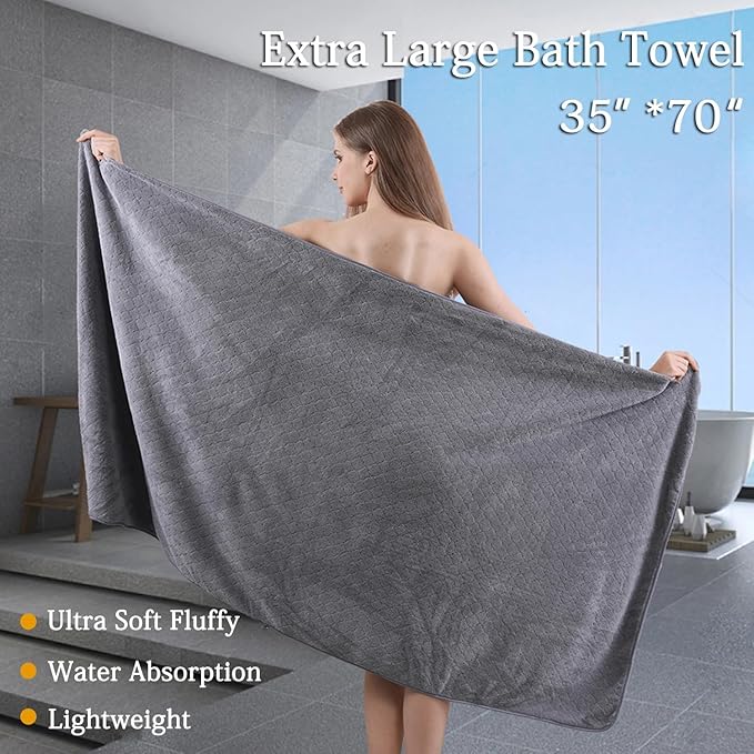 Ycosy 8-Piece Bath Towels Set,2 Oversized Bath Sheet,2 Hand Towels and 4 Washcloths - 600 GSM Soft Microfiber Highly Absorbent Quick Dry Bath Sheet Collection for Bathroom Hotel and Spa,Grey