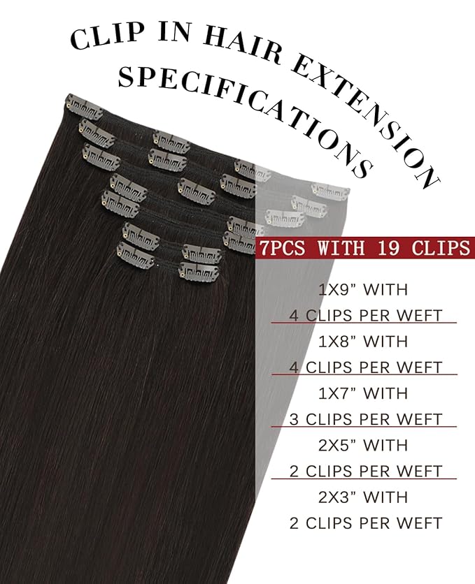 Clip In Hair Extensions Real Human Hair Dark Brown16inch 140g 7pcs Hair for Women real Hair(#2-16inch)