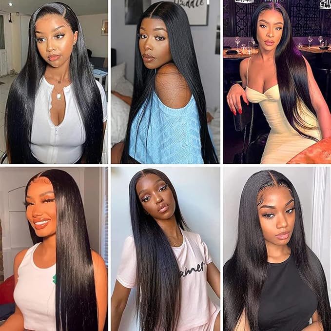 Freiuoke Straight Bundles Human Hair Double Weft for Women Unprocessed Brazilian Virgin Hair Extensions Natural Black 14 16 18 Inch 3 Bundles 150g