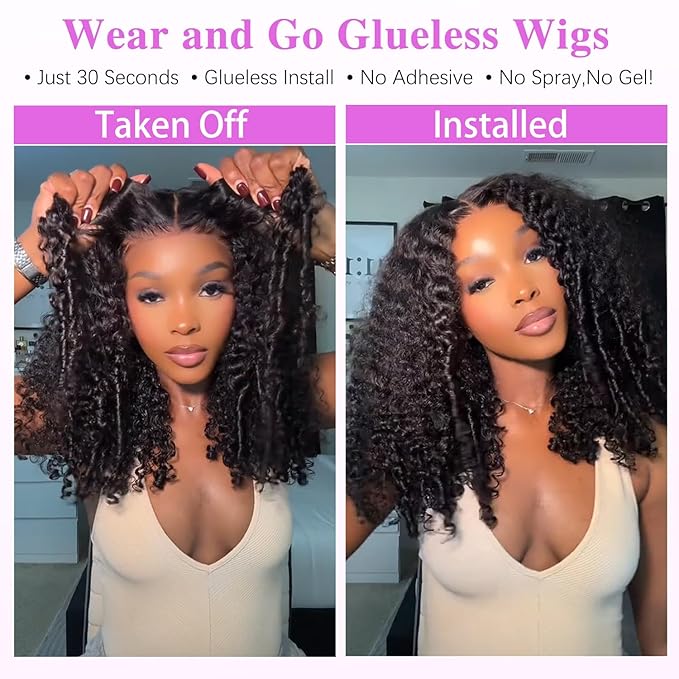 7x6 Burmese Curly Glueless Wigs Human Hair Pre Plucked Pre Cut 250% Density Drawstring Wig for Black Women 7x6 HD Lace Front Wigs Human Hair Glueless Wear and Go Nautural Color 34 Inch