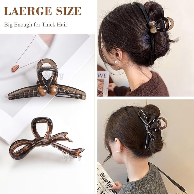 Classic Assorted Hair Claw Clips for Women Thick/Thin Hair, Set of 5, Brown & Black (01)
