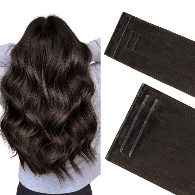 GOO GOO Invisi Edge Clip in Hair Extensions Set, 20inch 150g, 4pcs Injected Seamless PU Clip ins and 3pcs Classical PU Clip insip ins, Virgin Real Human Hair, #2A