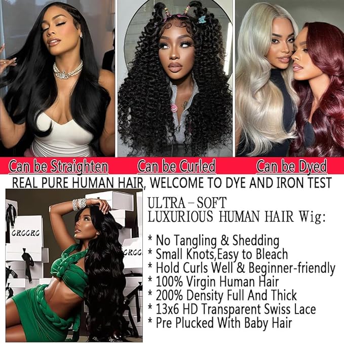 Ice Pear 26 Inch 13x6 Body Wave Lace Front Wigs Human Hair,200% Density 13x6 HD Lace Frontal Wig for Black Women Glueless Wig Human Hair Pre Plucked with Baby Hair