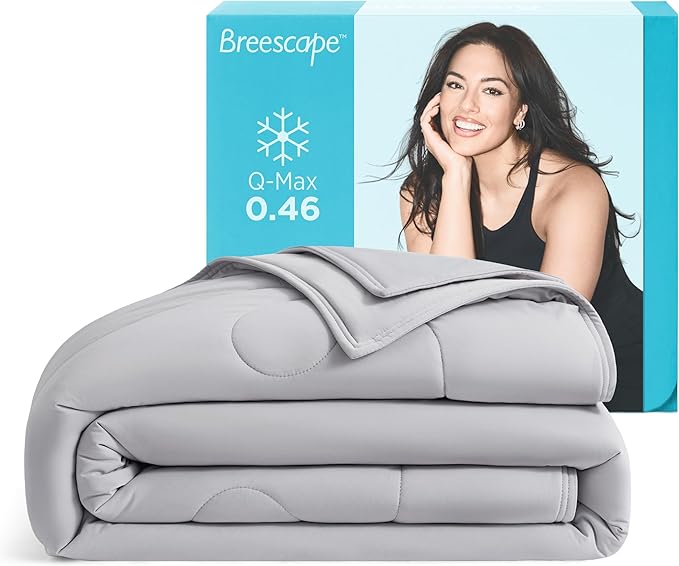 Breescape Cooling Comforter Twin Size - BlendTek™ Q-Max>0.46 Tech, Breathable Blanket for Hot Sleepers & Night Sweats Relief, Premium Lightweight Summer Bedding, 72x96 Inches, Misty Gray
