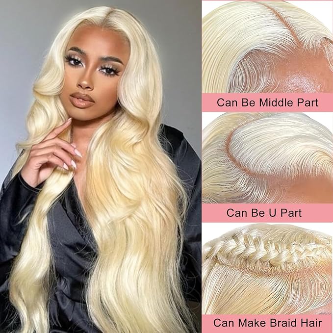 Alimubi 613 Lace Front Wig Human Hair 5x5 Body Wave Glueless Wigs Human Hair Pre Plucked Pre Cut Wear and Go Blonde Wig Human Hair(36 Inch)