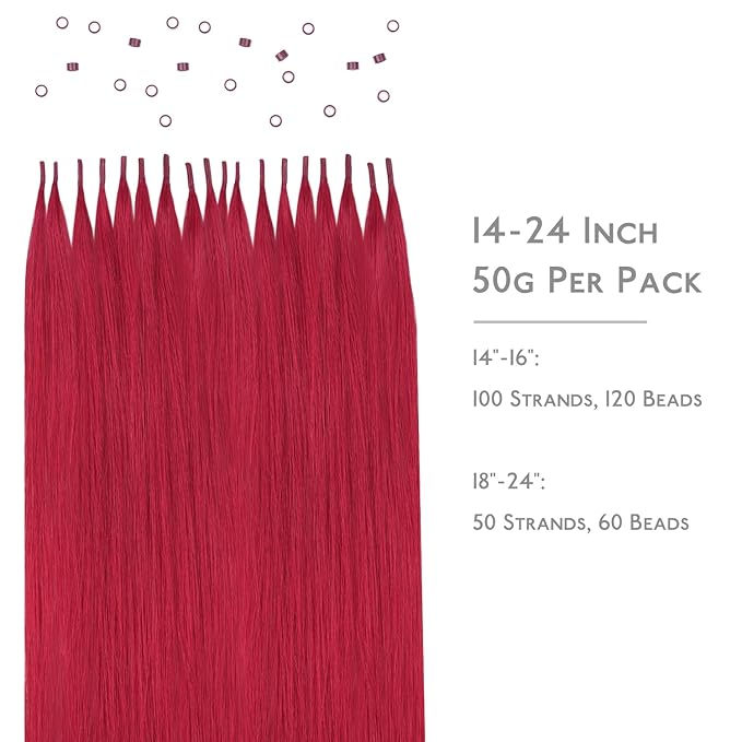 WENNALIFE I Tip Hair Extensions Human Hair, 50g 50s 24 Inch Red Remy Itip Human Hair Extensions Invisible Itips Straight I Tips Fusion Extensions Real Human Hair