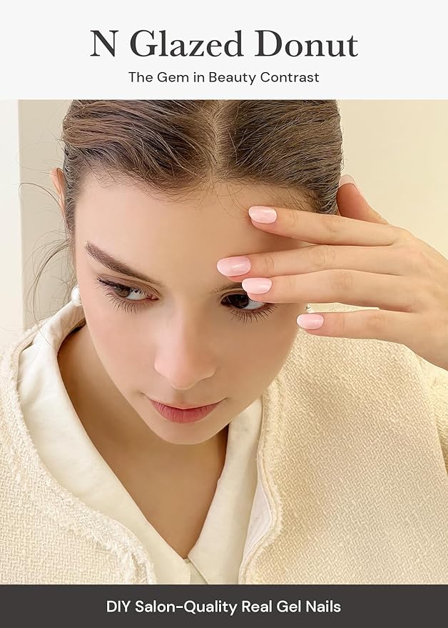 ohora Semi Cured Gel Nail Strips (N Glazed Donut) - White, Solid, Works with Any UV/LED Lamps, Salon-Quality, Long Lasting, Easy to Apply & Remove - Includes 2 Prep Pads, Nail File & Wooden Stick