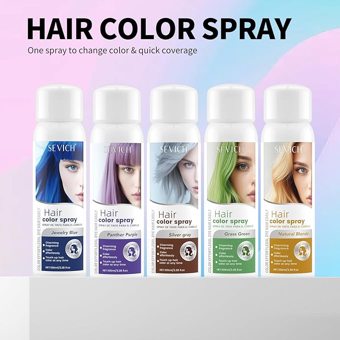 SEVICH Temporary Hair Color Spray Purple, Instant Hair Color Application, Hair Dye for Men & Women, Natural Looking,Quick Drying, Non-Sticky, Long-Lasting No Fading, 100mL