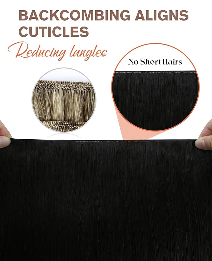 Sunny Hair Genius Weft Hair Extensions Jet Black 22inch Long Hair Genius Weft Sew in Hair Extensions for Women Invisible Weft Hair Extensions Human Hair Jet Black