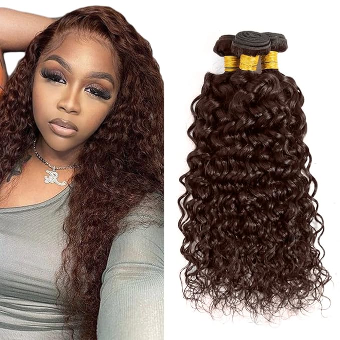 #4 Human Hair Bundles Brown Water Wave Bundles 24 26 28 inch #4 Wet and Wavy Bundle Chocolate Brown Bundle 300g