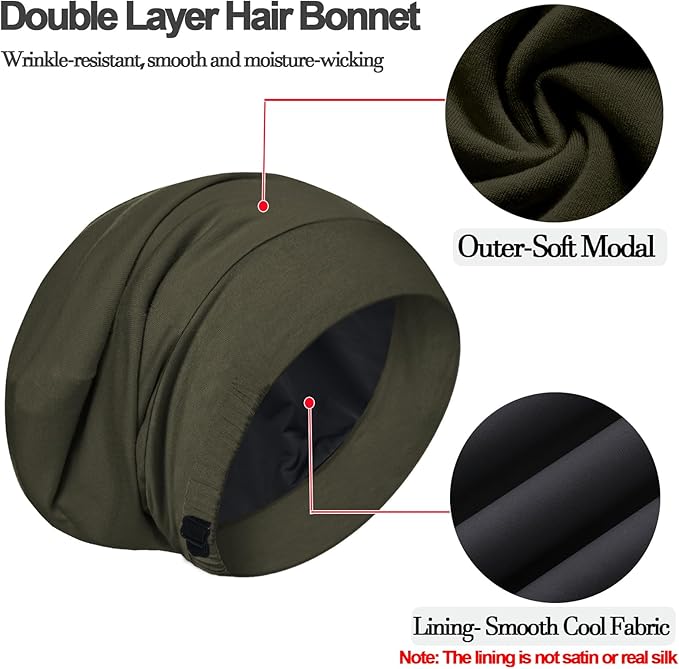 Sleep Cap Bonnet for Sleeping, Adjustable Cooling Ice Silk Lined Hair Bonnets for Natural Curly Braids Beanie Hat Women Men