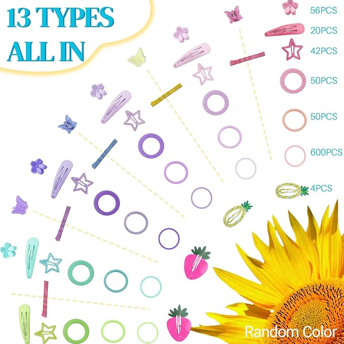 827PCS Elastic Hair Ties, IKOCO Hair Bands Colorful Hair Accessories for Girls with Hair Clips