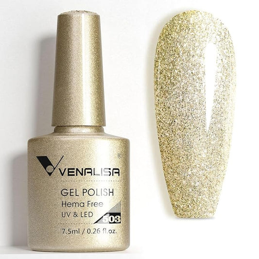VENALISA Glitter Gel Nail Polish, 1 Pcs Gold Glitter Gel Polish Soak Off Hema-free UV Gel DIY at Home Manicure Salon Nail Art For Girls Women