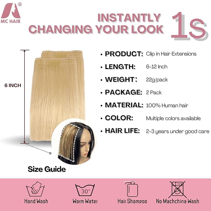 2 Pcs Short Clip in Hair Extensions, Human Hair Clip in Extensions Women Adding Volume 8 Inch Golden Blonde