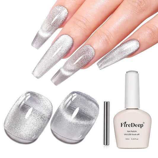 10ml Hema Free Silver Cat Eye Gel Nail Polish Soak Off Long Lasting Holographic UV/LED with Magnetic Stick Gift for Women 1Pcs