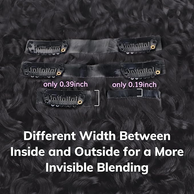 IDN BEAUTY Seamless Clip In Hair Extensions Human Hair, 22 Inch Natural Black Jerry Curl Burmese Wild Wave Curly Seamless Clip Ins For Black Women Virgin Hair PU Weft Invisible Edge 110g 7pcs