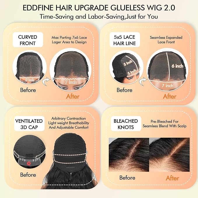 Glueless Wigs Human Hair Pre Plucked Pre Cut 7x6 Hd Lace Closure Wigs Human Hair 32 Inch Body Wave Human Hair Wigs 250% Density Drawstring Glueless Wigs human hair for Beginners