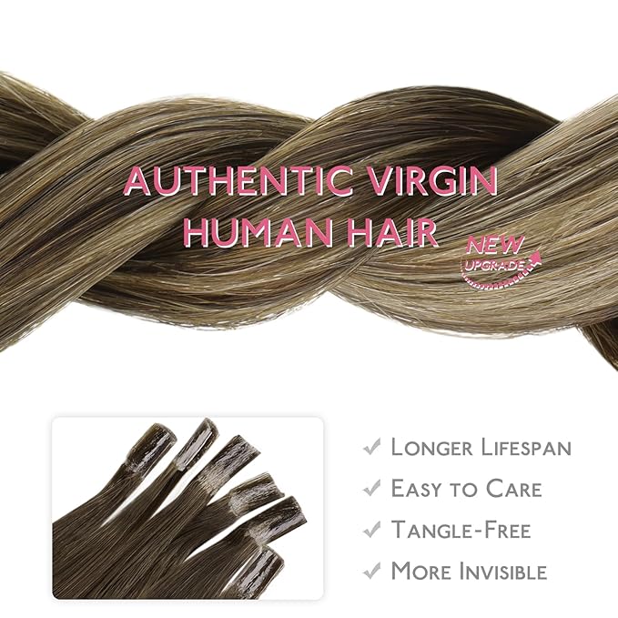 WENNALIFE U Tip Hair Extensions Human Hair, 50g 50s 14 Inch Balayage Chocolate Brown to Caramel Blonde Remy Hair Extensions K Tip Hair Extension Real Human Hair Invisible Straight Keratin Hair