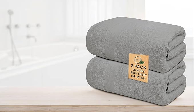 Softolle 100% Cotton Luxury Bath Sheets - Pack of 2 (35" x 70") | Super Soft, Quick-Dry & Highly Absorbent Towels for Bathroom, Home, Spa & Gym (Silver Grey)