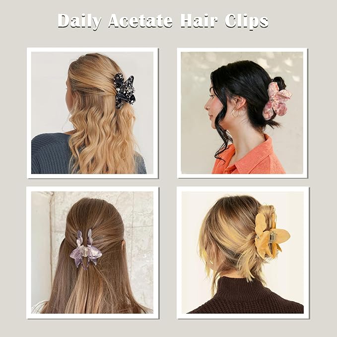 Flower Hair Claw Clips,Acetate Flower Hair Clips Cute Large Hawaiian Claw Clips for Women,3.82 Inch, Durable Design for Thick or Thin Hair (Black)